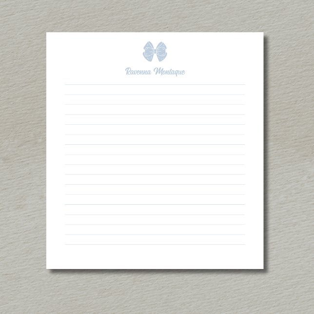 Simple Dusty Blue Bow Script Custom Name Lined  Notepad (Creator Uploaded)