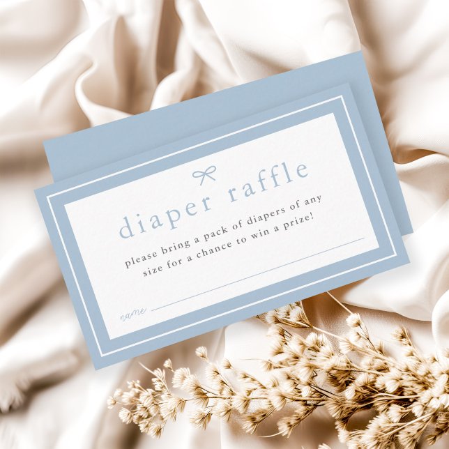 Simple Dusty Blue Boys Baby Shower Diaper Raffle Enclosure Card (Simple bow dusty blue boys baby shower invitation diaper raffle enclosure cards.)