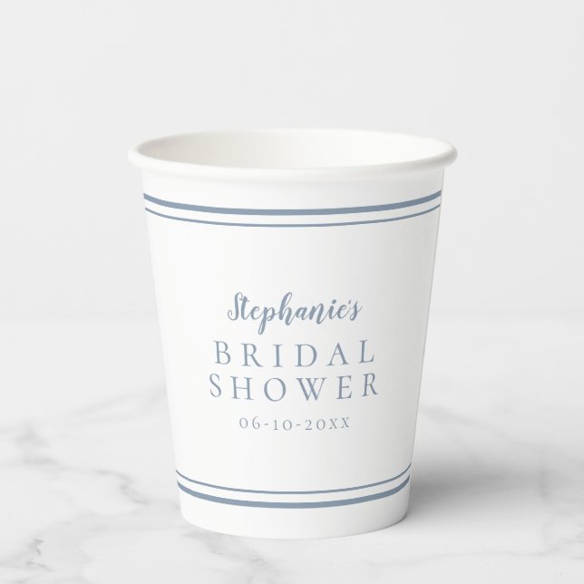 Simple Dusty Blue Bridal Shower Paper Cups (Back)
