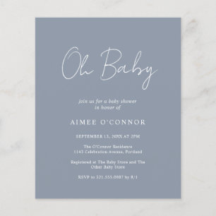 Simple Dusty Blue Budget Baby Shower Invitation