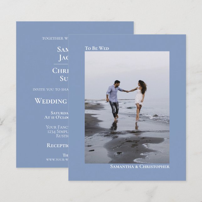 Simple Dusty Blue BUDGET Wedding Photo Invitation (Front/Back)