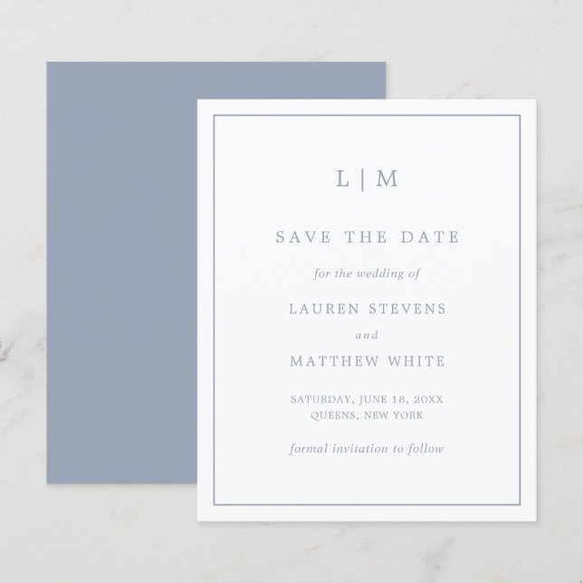 Simple Dusty Blue Budget Wedding Save the Date (Front/Back)