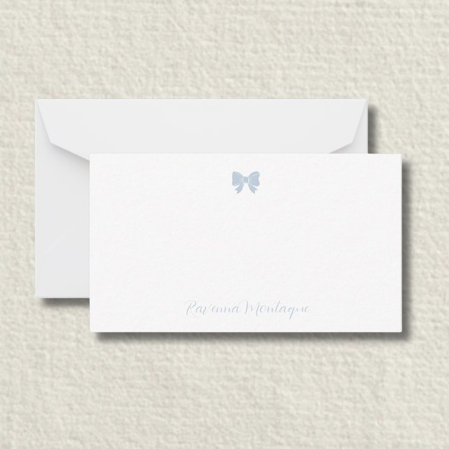 Simple Dusty Blue Chic Bow Handwritten Name  Card (Creator Uploaded)