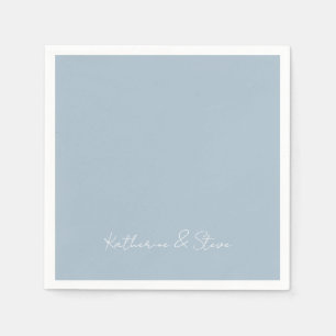 Simple Dusty Blue Couple Names Wedding Cocktail Napkin