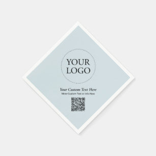 Simple Dusty Blue Custom Business Logo QR Code Napkin