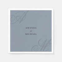 Simple Dusty Blue Elegant Monogram Wedding