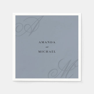 Simple Dusty Blue Elegant Monogram Wedding Napkin