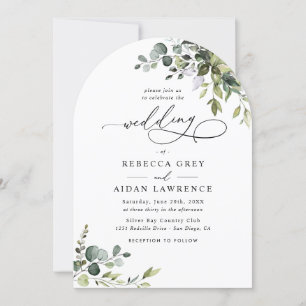 Simple Dusty Blue Eucalyptus Greenery Arch Wedding Invitation