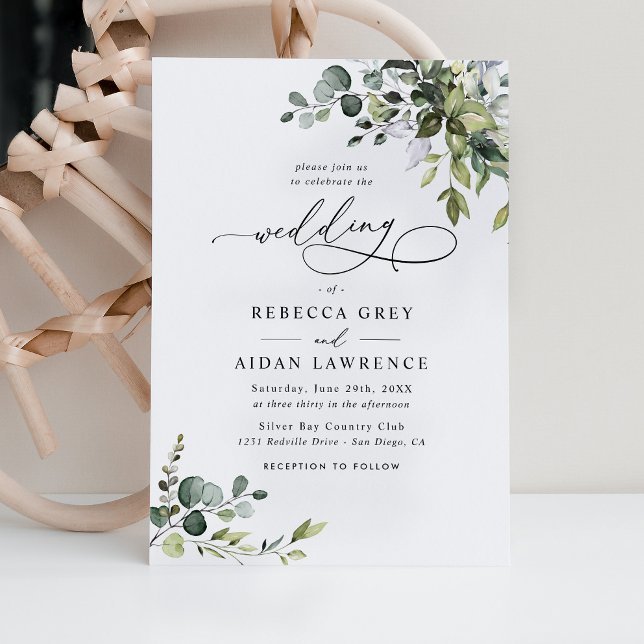 Simple Dusty Blue Eucalyptus Greenery Wedding Invitation (Creator Uploaded)