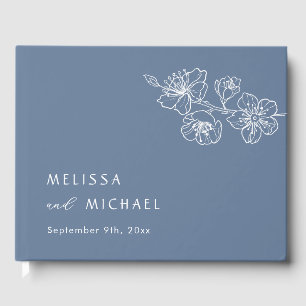 Simple Dusty Blue Floral Wedding Guest Book