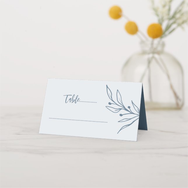 Simple dusty blue floral wedding place card (Front)