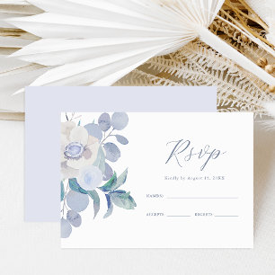 Simple Dusty Blue Floral Wedding RSVP Card