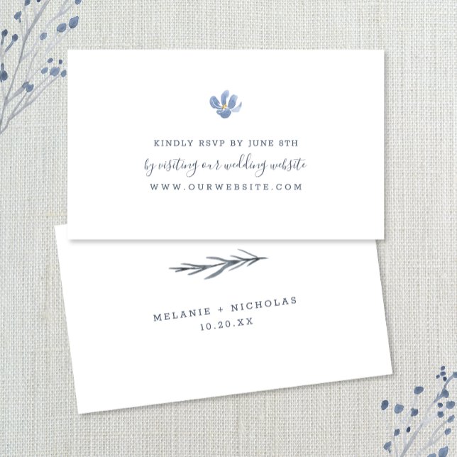 Simple Dusty Blue Flower wedding RSVP online Enclosure Card (Creator Uploaded)