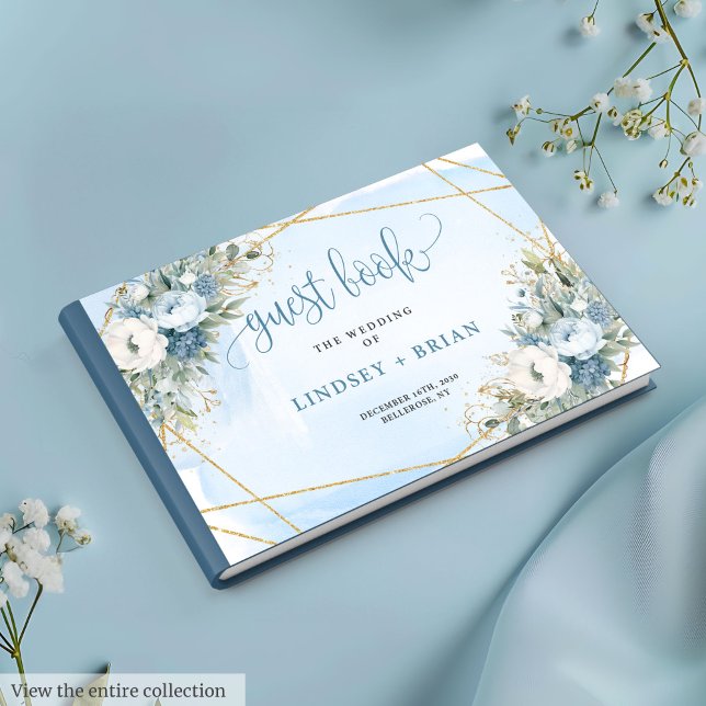 Simple Dusty Blue Flowers Gold Wedding Guest Book (Simple Dusty Blue Flowers Gold Wedding Guest Book

)