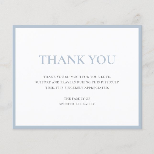Simple Dusty Blue Funeral Budget Thank You Card (Front)