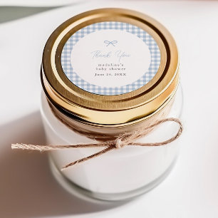 Simple Dusty Blue Gingham Boys Baby Shower Favour Classic Round Sticker