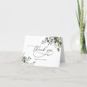 Simple Dusty Blue Greenery Wedding Thank You Card