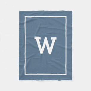 Simple Dusty Blue Initial Monogram Fleece Blanket