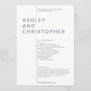 Simple Dusty Blue Isolated Names Wedding Ceremony Programme