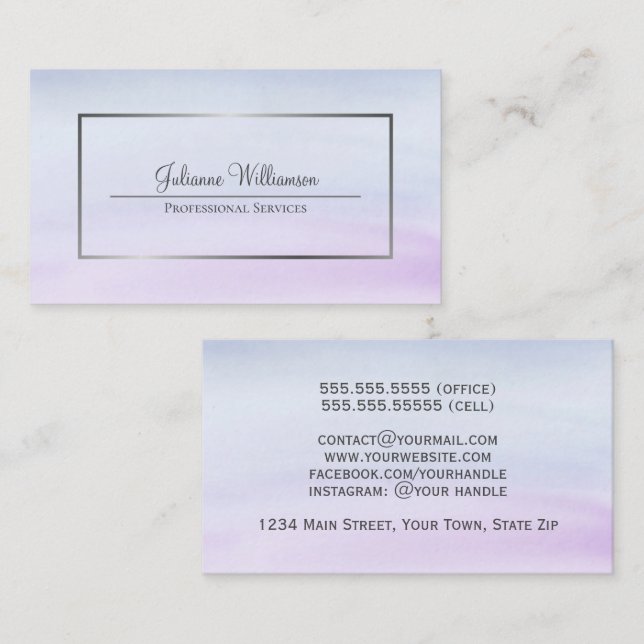 Simple Dusty Blue & Lilac Watercolor Wash Feminine Business Card (Front/Back)