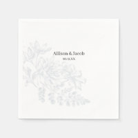 Simple Dusty Blue Line Drawing Wedding Napkins