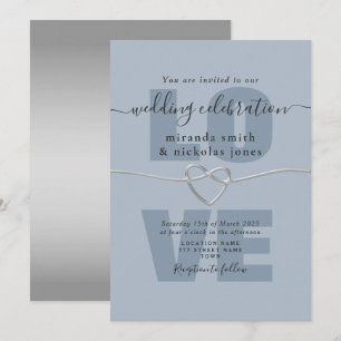 Simple Dusty Blue Love Script Wedding Invitation