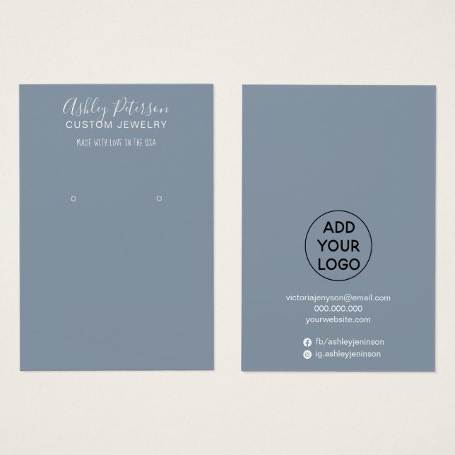 Simple dusty blue minimal jewelry earring display (Front & Back)