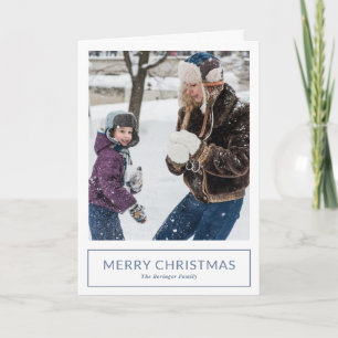 Simple Dusty Blue Minimalist Photo Christmas Holiday Card