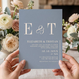 Simple Dusty Blue Minimalist Wedding Invitation