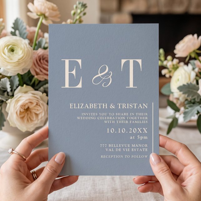 Simple Dusty Blue Minimalist Wedding  Invitation (Creator Uploaded)