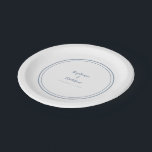 Simple Dusty Blue Modern Bride & Groom Wedding Paper Plate<br><div class="desc">Simple, minimalist and chic Wedding party plates feature the names of the bride and groom with the wedding event date in elegant dusty blue lettering and script. This modern design includes a double framed border in trendy dusty blue on a minimalist white background. Personalise with your wedding details! Perfect for...</div>