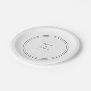 Simple Dusty Blue Modern Bride & Groom Wedding Paper Plate