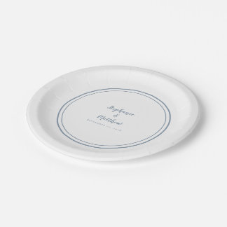 Simple Dusty Blue Modern Bride & Groom Wedding Paper Plate