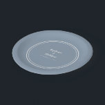 Simple Dusty Blue Modern Bride & Groom Wedding Paper Plate<br><div class="desc">Simple, minimalist and chic Wedding party plates feature the names of the bride and groom with the wedding event date in elegant white lettering and script. This modern design includes a double framed border in crisp white on a minimalist dusty blue background. Personalise with your wedding details! Perfect for your...</div>