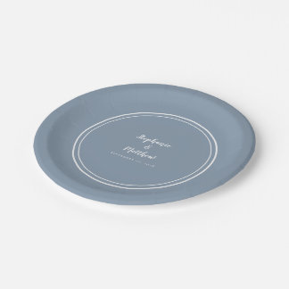 Simple Dusty Blue Modern Bride & Groom Wedding Paper Plate
