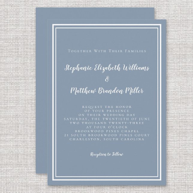Simple Dusty Blue Modern Minimalist Chic Wedding Invitation (Creator Uploaded)