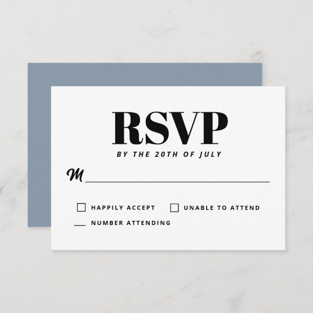Simple Dusty Blue Modern Minimalist RSVP (Front/Back)