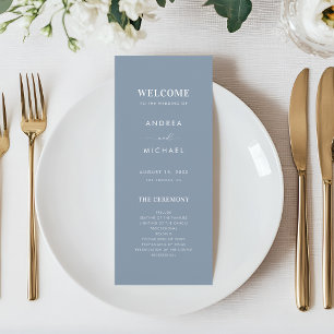 Simple Dusty Blue Modern Minimalist Wedding Programme