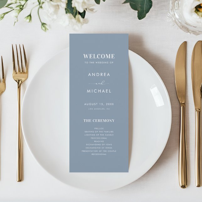 Simple Dusty Blue Modern Minimalist Wedding Programme (Creator Uploaded)