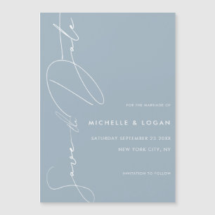 Simple Dusty Blue Modern Script Save the Date Magnetic Invitation