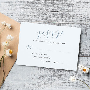 Simple dusty blue modern script wedding RSVP card