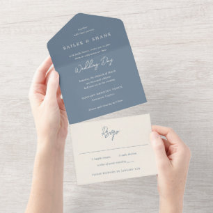 Simple Dusty Blue Modern Wedding All In One Invitation