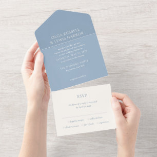 Simple Dusty Blue Modern Wedding All In One Invitation