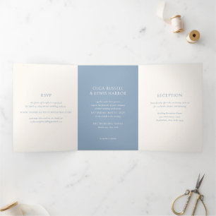 Simple Dusty Blue Modern Wedding Tri-Fold Invitation