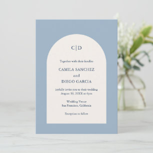 Simple Dusty Blue Monogram Arch Modern Wedding Invitation