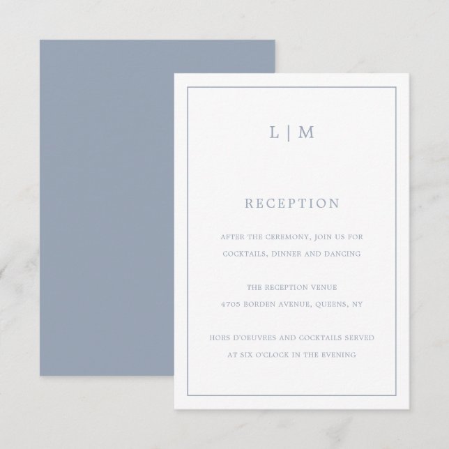 Simple Dusty Blue Monogram Elegant Wedding Enclosure Card (Front/Back)
