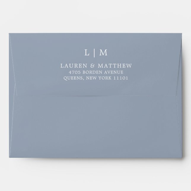 Simple Dusty Blue Monogram Elegant Wedding Envelope (Back (Top Flap))
