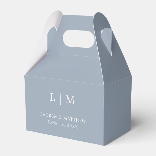 Simple Dusty Blue Monogram Elegant Wedding Favour Box (Front Side)