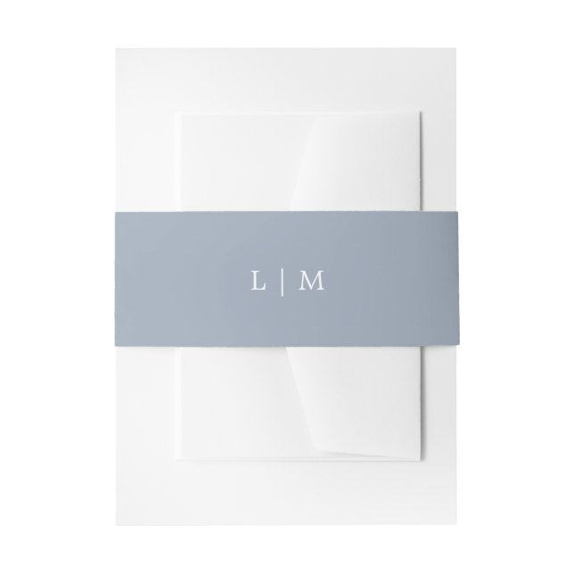 Simple Dusty Blue Monogram Elegant Wedding Invitation Belly Band (Front Example)