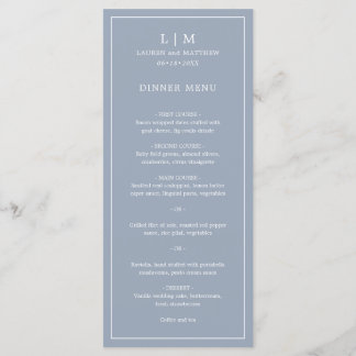 Simple Dusty Blue Monogram Elegant Wedding Menu